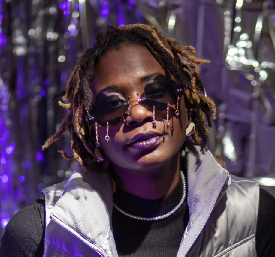 Close-up portrait of DJ Black Unicorn